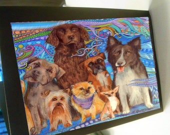 greeting card print of original art-  dog canine line up Zentangle