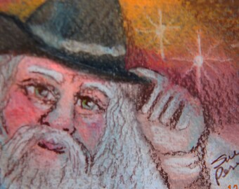 original art drawing ACEO Christmas Santa cowboy starlight