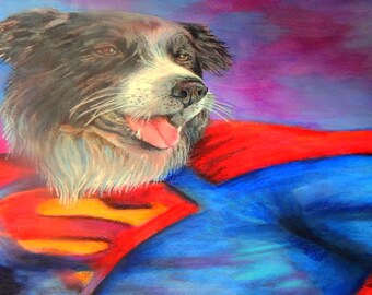 original art drawing SuperDog Super hero whimsical Children's gift wall decor