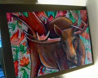 greeting card print of original art-moose floral