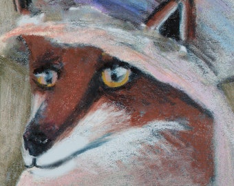 original art  aceo drawing fox in bonnet hat anthropomorphic victorian animal in clothes