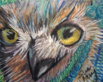 original art  aceo drawing owl face close up