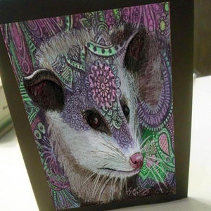 Grußkarte drucken der ursprünglichen Kunst-Opossum-Zentangle-Totem-Tier