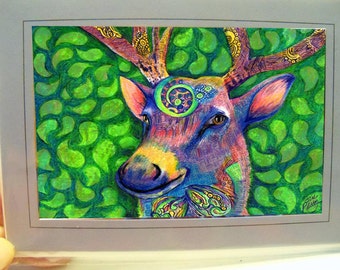greeting card print of original art- deer  Zentangle