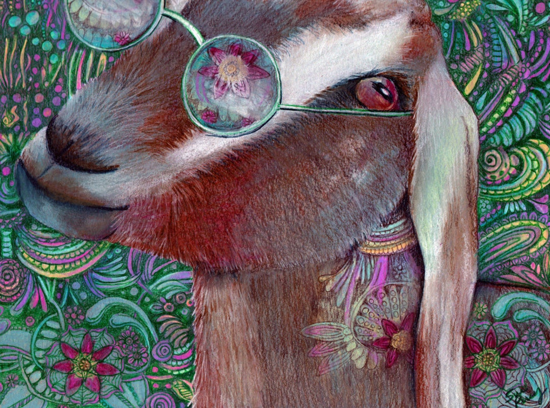 Original Art Drawing Hippy Goat Zentangle Wall Decor - Etsy