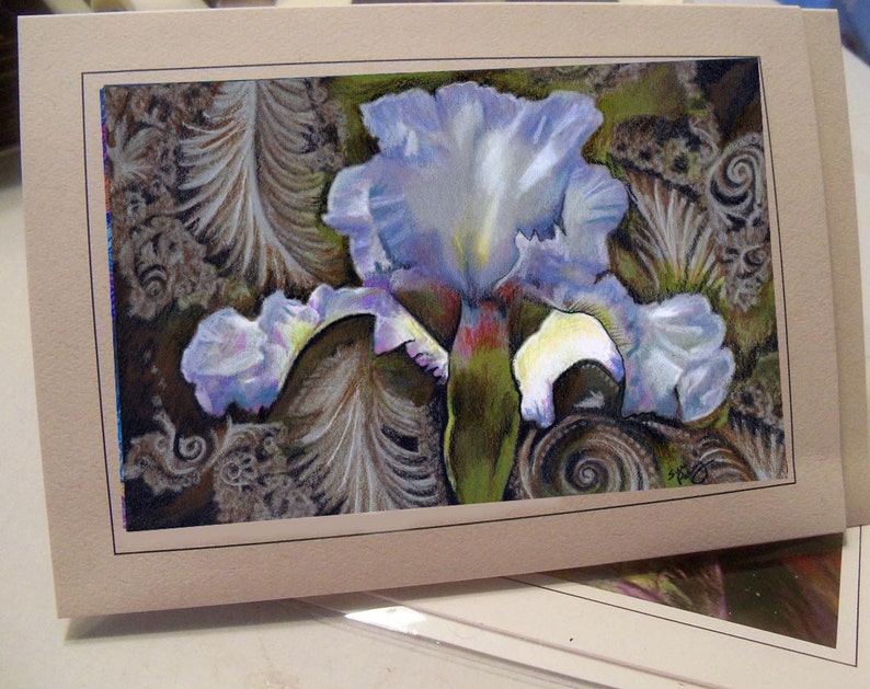 greeting card print of original art iris Zentangle floral image 1