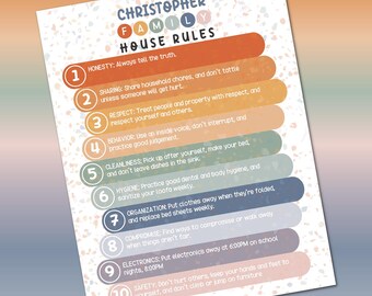 Printable Family Rules Chart - Terrazzo Rainbow - Instant Download Printable, Editable PDF, Funky, Cheerful, Decor-Worthy