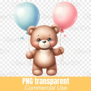 1 PNG Watercolor Teddy bear CLIPART, Gender Reveal, Teddy Bear png, watercolor bear, baby shower clipart, cute bear, digital download