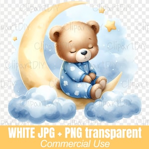 Beer slapende maan PNG JPG, Boy Babyshower clipart bundel, It's a Boy png-bestanden, Blue Boy douche png, gender reveal party, jongen baby verjaardag
