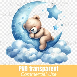 Ours qui dort lune PNG, lot de cliparts babyshower garçon, c'est un garçon fichiers png, bleu Boy shower png, fête de révélation de genre, anniversaire de bébé garçon