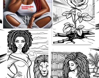 Kleurboek portret zwart meisje: bloemmotieven in grijstinten (digitale download)