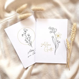 Klappkarte Blumen Set Glückwunschkarten Line-Art Minimalistisch
