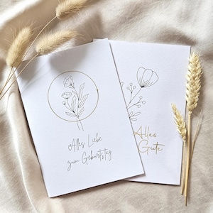 Klappkarte Blumen Set Glückwunschkarten Line-Art Minimalistisch