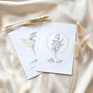 Klappkarte Blumen Set Glückwunschkarten Line-Art Minimalistisch