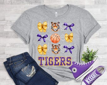 Tigers Coquette Bow PNG |Tigers Basketball JPG | Tigers T-shirt Sublimation Digital File Download l Tigers Mascot Logo| Instant download