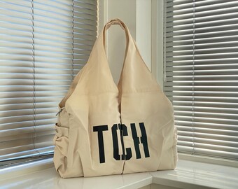 Nylon Multi-Pocket Tote Bag: Water Resistant Travel Shoulder Bag