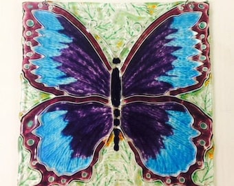 Schmetterling, Fensterbild aus geschmolzenem Glas, hängend, 10 x 10, Innen- und Außenbereich