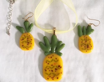 Geschmolzenes Glas Ananas Schmuck Set, Südfrüchte Anhänger Ohrringe