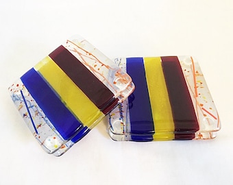 Untersetzer aus geschmolzenem Glas, Rot, Gelb, Blau, Orange, Untersetzer, unterhaltsam, Geschirr, 2er Set