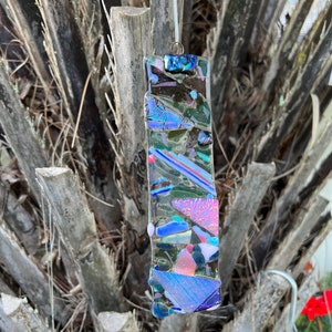 Fused Glass WindSpinner, Garden, Purple, Turquoise, Pink, Sea Green, Black, Lt Blue, Raspberry