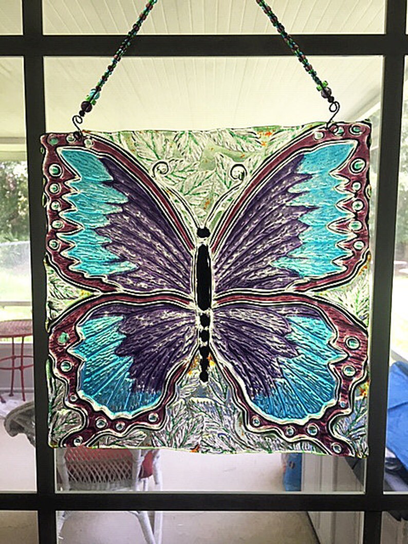 Butterfly, Fused Glass Window Display, Hanging, 10 X 10, Indoor ...