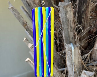 Fusing-Glas WindSpinner, helle Streifen, Kobalt, Gelb, Türkis, Weiß