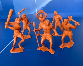 Marx Cavemen 6 Inch Complete set of 6 Butterscotch Plastic 1963 Vintage Figure