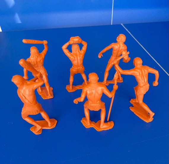 Marx Cavemen 6 Inch Complete Set of 6 Butterscotch Plastic 1963