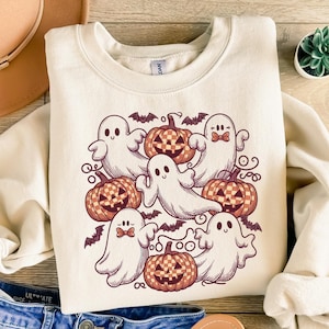 Pumpkin Ghost Halloween Sweatshirt, Funny Ghost Fall Season Hoodie, Halloween Gift for Women, Trick or Treat, Sweet Ghost Halloween Crewneck