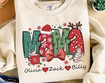 Personalized Christmas Mama Sweatshirt, Custom Xmas Name Crewneck Hooodie