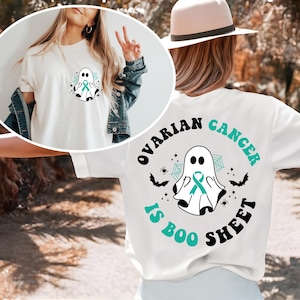 Ovarian Cancer Is Boo Sheet T-Shirt, Back On My Boo Sheet Shirt, Ovarian Cancer Awareness Shirt, Cancer Halloween Gift Shirt, Teal Ribbon