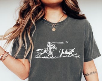 Comfort Colors Cowboy Roping Western T-Shirt, Cowboy Roping Shirt, American Western Graphic Tee, Rodeo Gift