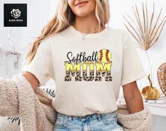 Softball Mom T-Shirt, Leopard Print Game Day Tee