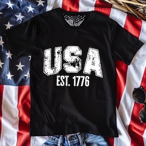 America 4th of July Shirt, Retro USA EST 1776 Shirt, America Flag Shirt, Stars and Stripes, American Women Shirt, Independence Day Gift