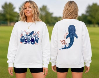 Whale Ocean Sweatshirt, Beachy Coconut Girl Surf Hoodie Crewneck
