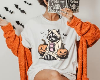 Raccoon Ghost Halloween Sweatshirt: Spooky Pumpkin Season Hoodie Crewneck