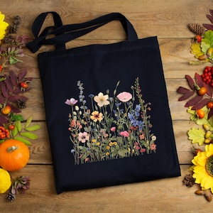 Vintage Wildflowers Tote Bag, Aesthetic Tote Bag, Floral Gift For Her, Wildflower Tote Bag, Cute Flowers Tote, Floral Tote Bag Gift For Mom image 2