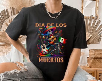 Dia de los Muertos Shirt, Musician Skeleton Halloween Shirt, Halloween Costume Tee, Day of The Dead, Sugar Skull Shirt, Mexican Skeleton Tee