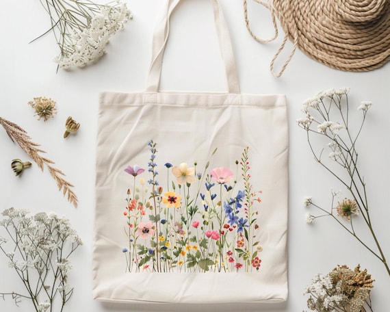 Vintage Wildflowers Tote Bag, Aesthetic Tote Bag, Floral Gift For Her, Wildflower Tote Bag, Cute Flowers Tote, Floral Tote Bag Gift For Mom