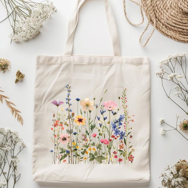 Vintage Wildflowers Tote Bag, Aesthetic Tote Bag, Floral Gift For Her, Wildflower Tote Bag, Cute Flowers Tote, Floral Tote Bag Gift For Mom