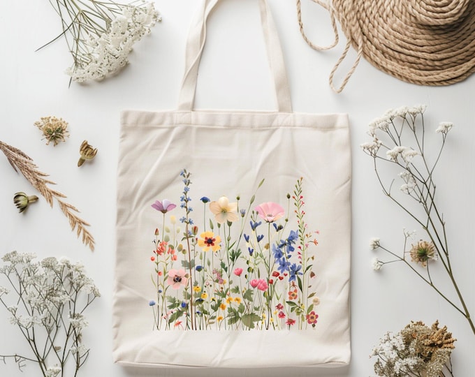 Vintage Wildflowers Tote Bag, Aesthetic Tote Bag, Floral Gift For Her, Wildflower Tote Bag, Cute Flowers Tote, Floral Tote Bag Gift For Mom