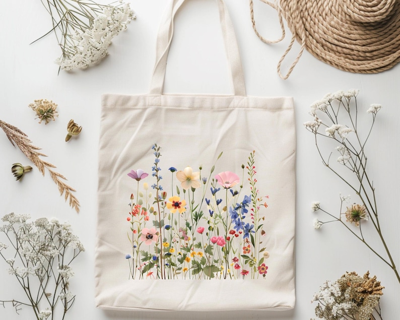 Vintage Wildflowers Tote Bag, Aesthetic Tote Bag, Floral Gift For Her, Wildflower Tote Bag, Cute Flowers Tote, Floral Tote Bag Gift For Mom
