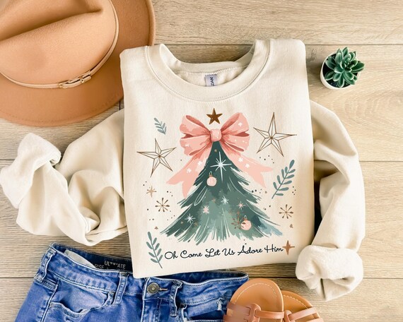 Christian Christmas Tree Coquette Bow Hoodie Christian Christmas Tree Coquette Bow Hoodie
