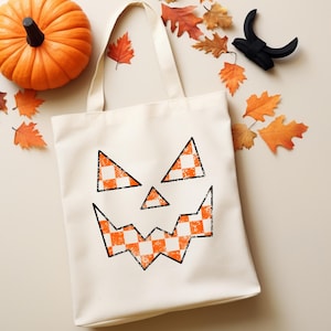 Pumpkin Face Tote Bag, Spooky Pumpkin Halloween Tote Bag, Trick or Treat Gift, Spooky Face Tote Bag, Fall Season Tote Bag, Halloween Mom Bag