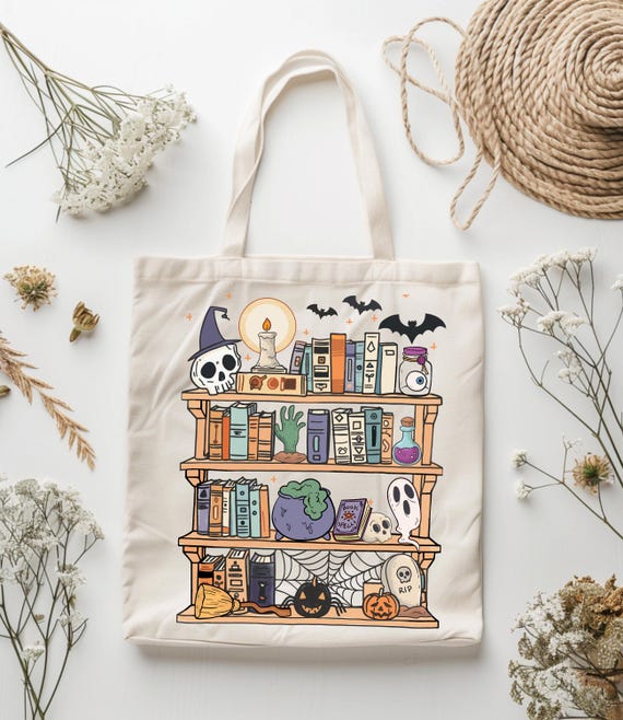 Ghost Reading Tote Bag, Halloween Tote Bag, Bookish Ghost Tote Bag, Book Lover Bag, Librarian Tote Bag, Book Lover Gift, Halloween Bag