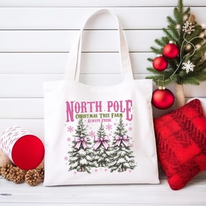 North Pole Tote Bag, Christmas Aesthetic Tote Bag, Christian Bag Gifts, Cute Xmas Tree Tote Bag, Library Tote Bag, Christmas Tree Tote Bag