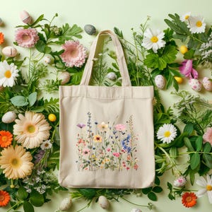 Vintage Wildflowers Tote Bag, Aesthetic Tote Bag, Floral Gift For Her, Wildflower Tote Bag, Cute Flowers Tote, Floral Tote Bag Gift For Mom image 4