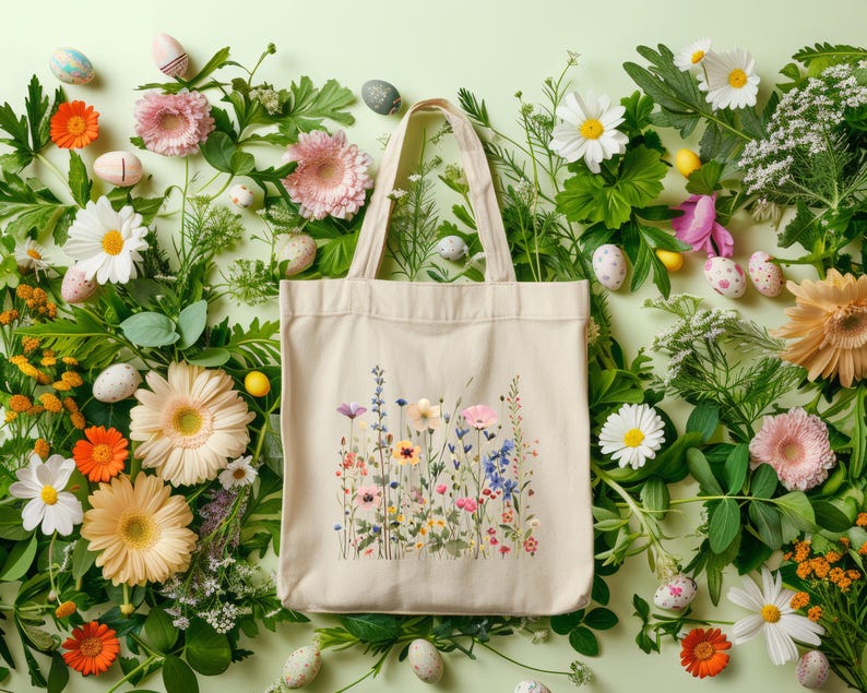 Vintage Wildflowers Tote Bag, Aesthetic Tote Bag, Floral Gift For Her, Wildflower Tote Bag, Cute Flowers Tote, Floral Tote Bag Gift For Mom image 4