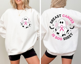 Breast Cancer Awareness Ghost Sweatshirt, Halloween Ribbon Hoodie