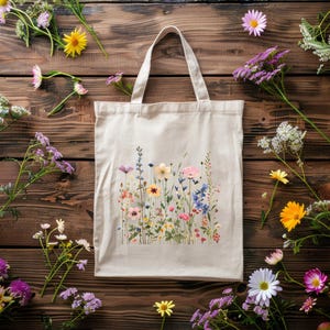 Vintage Wildflowers Tote Bag, Aesthetic Tote Bag, Floral Gift For Her, Wildflower Tote Bag, Cute Flowers Tote, Floral Tote Bag Gift For Mom image 3